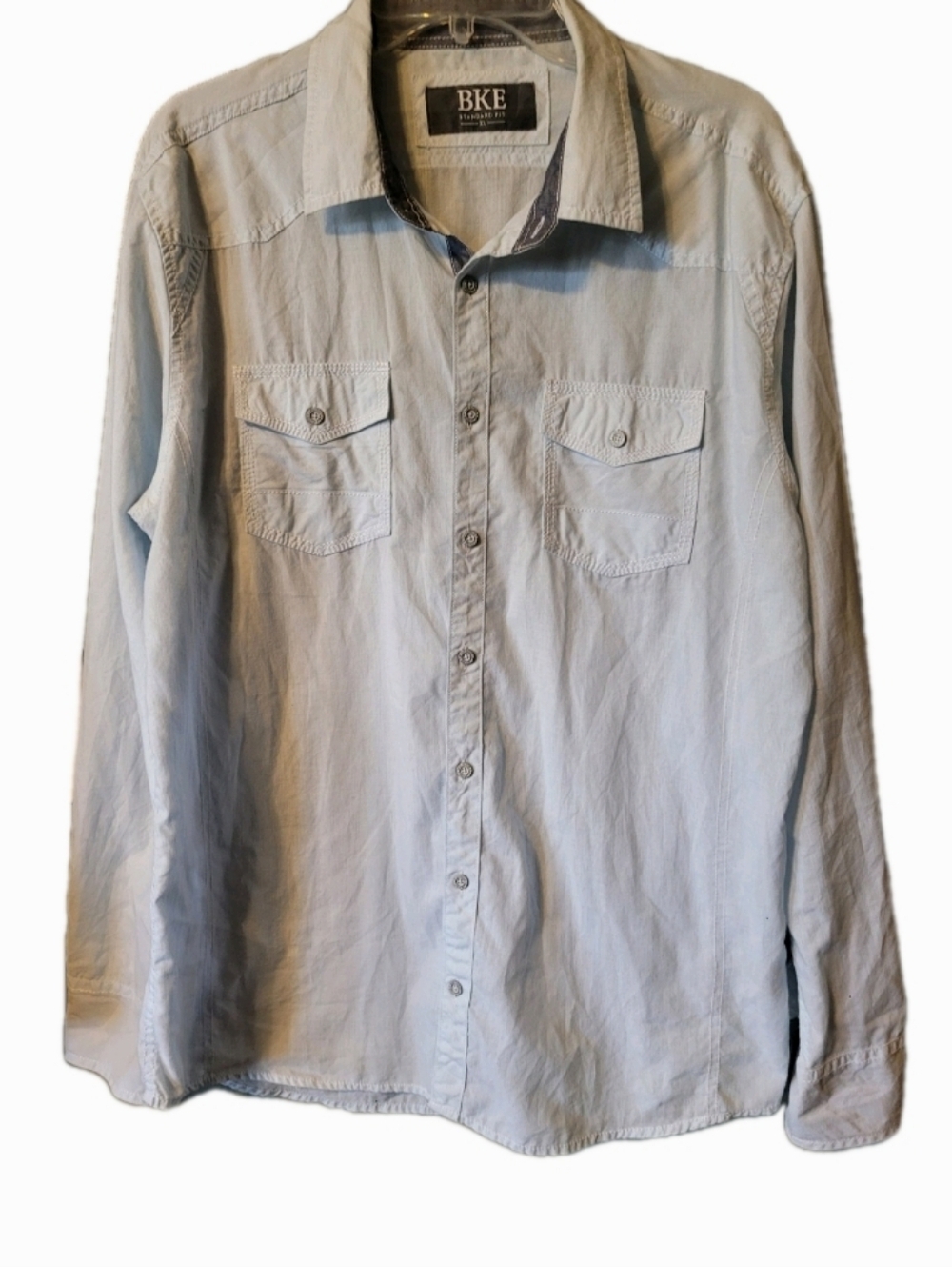 BKE Men's Shirt XL Light Blue Casual Button-Down Shirt Preppy Modern